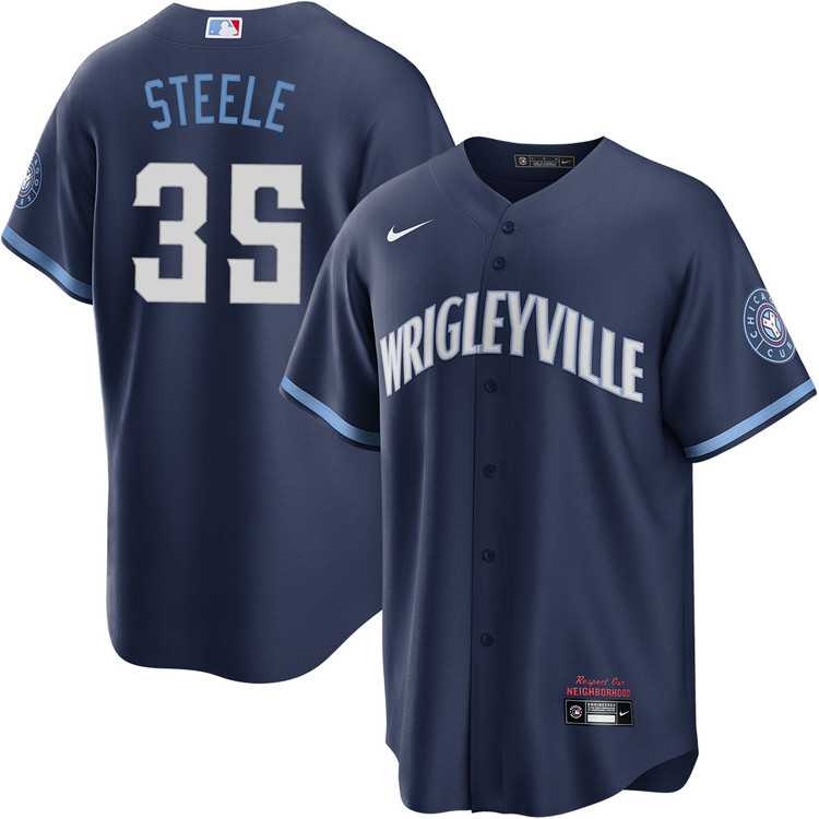 Men%27s Chicago Cubs #35 Justin Steele Nike Navy City Connect Jersey Dzhi